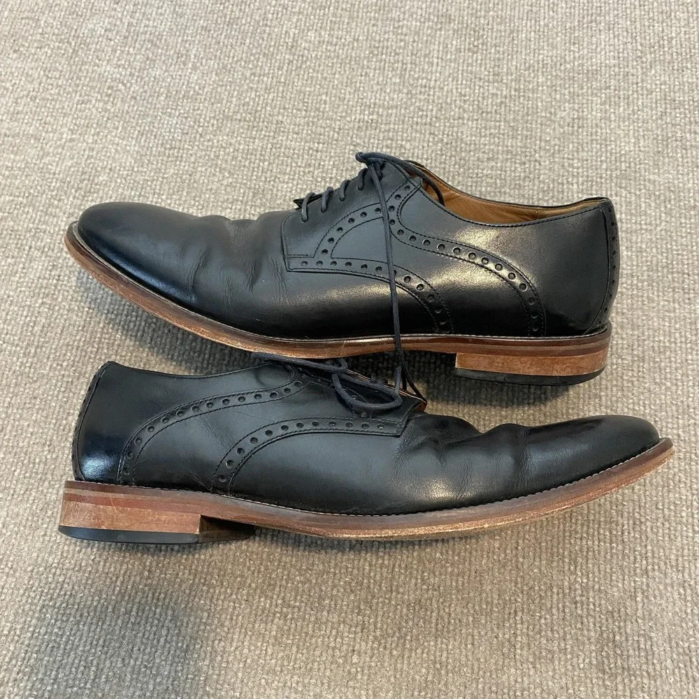 Johnston & Murphy Shoes Mens Size 12 M Black Leather Cap Toe Derby Dress 59-2065